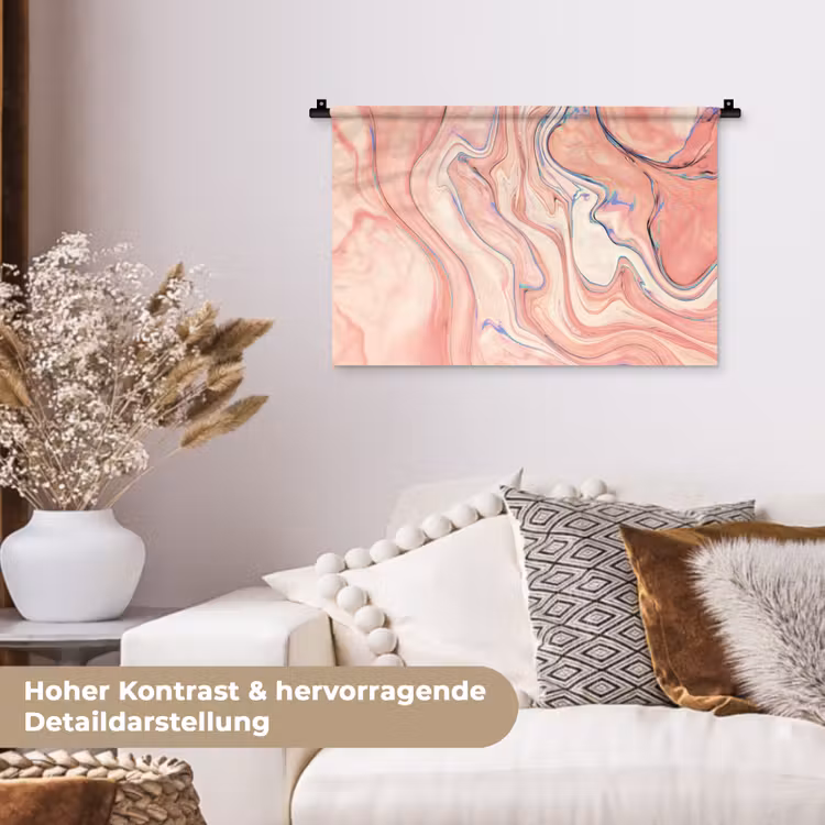 Marmer - Pastel - Roze - Blauw - Marmerlook - Abstract Wandkleed katoen klein -tsfeer1_DE
