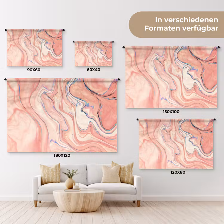 Marmer - Pastel - Roze - Blauw - Marmerlook - Abstract Wandkleed katoen klein -tsfeer8_DE