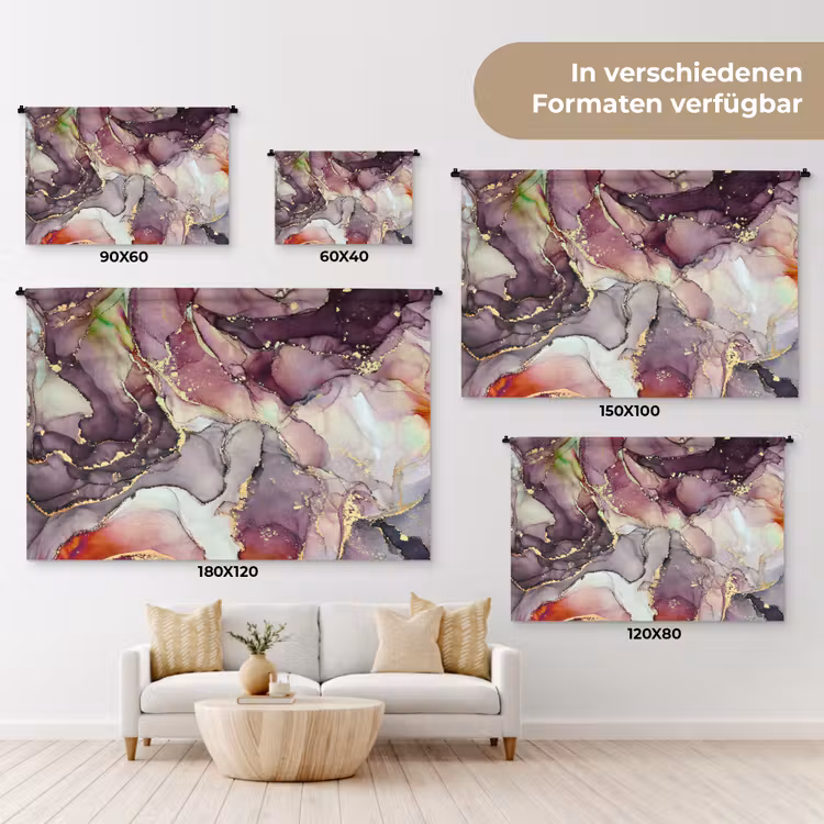 Marmer - Rood - Paars - Goud Wandkleed katoen klein -tsfeer8_DE