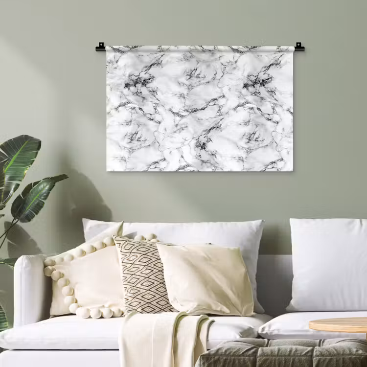Marmer - Zwart - Dramatisch - Wit Wandkleed katoen klein 269 -sfeer7