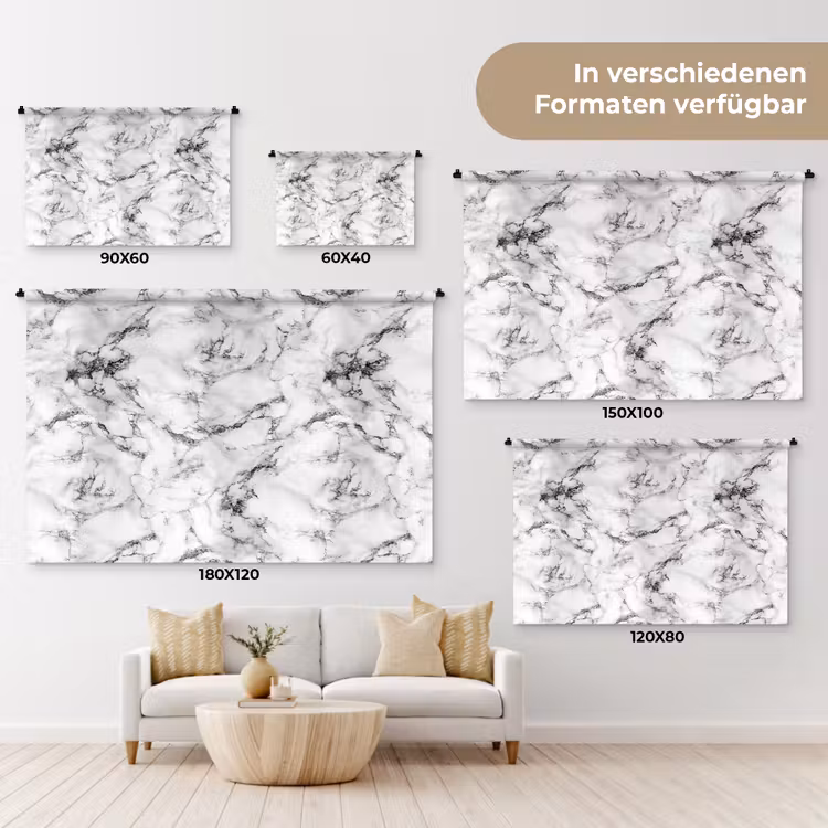 Marmer - Zwart - Dramatisch - Wit Wandkleed katoen klein 269 -tsfeer8_DE