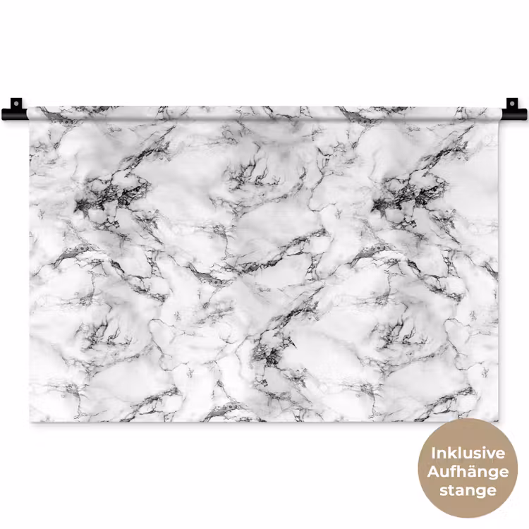 Marmer - Zwart - Dramatisch - Wit Wandkleed katoen klein 269 -t3d_DE
