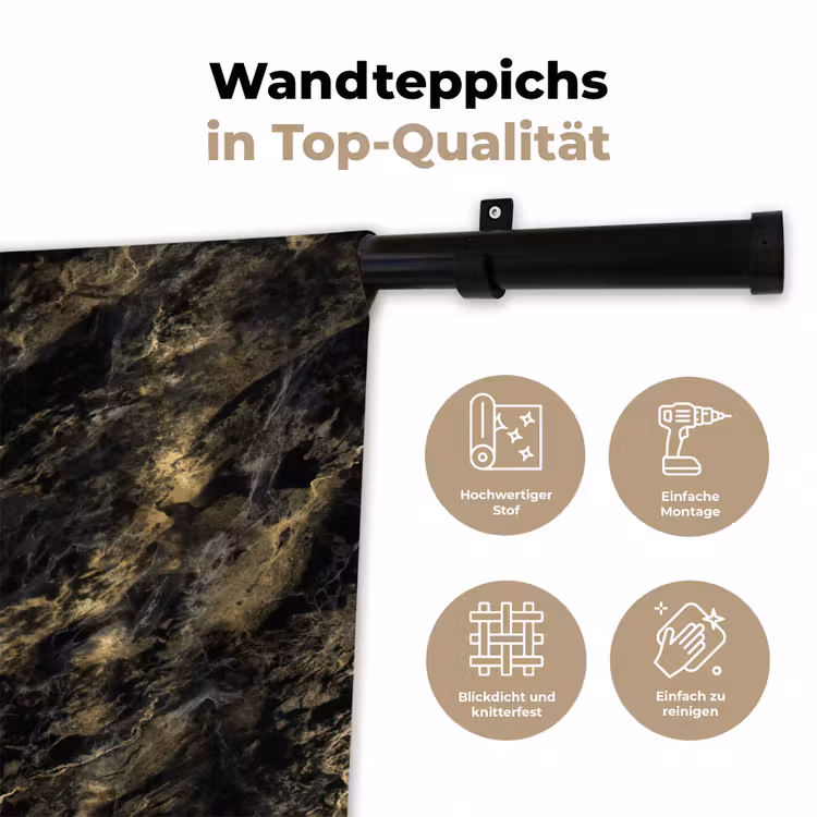 Marmer - Zwart - Goud Wandkleed katoen klein 269 -tsfeer2_DE