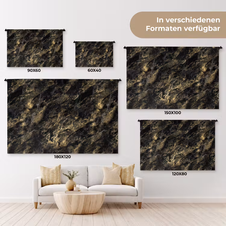 Marmer - Zwart - Goud Wandkleed katoen klein 269 -tsfeer8_DE