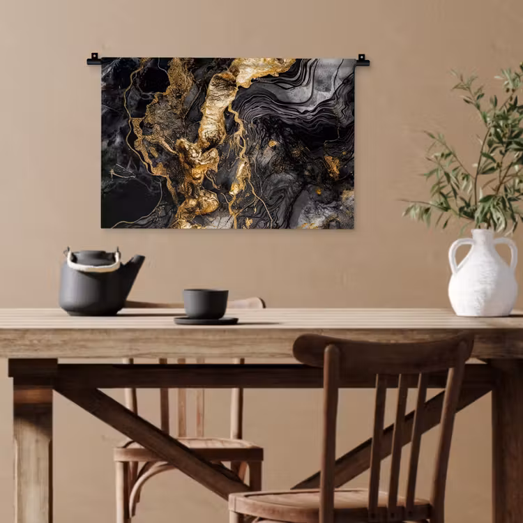 Marmer - Zwart - Goud - Abstract Wandkleed katoen klein -sfeer6