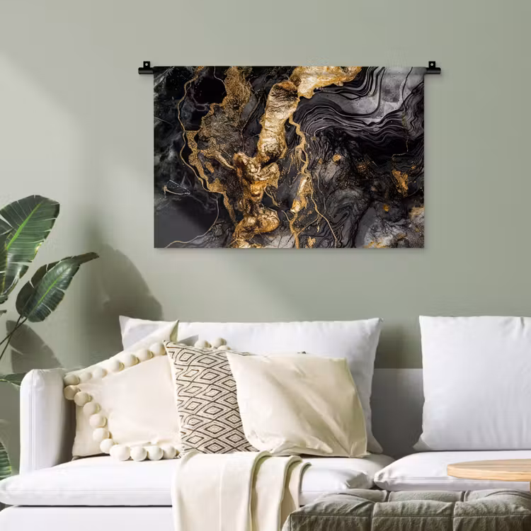 Marmer - Zwart - Goud - Abstract Wandkleed katoen klein -sfeer7