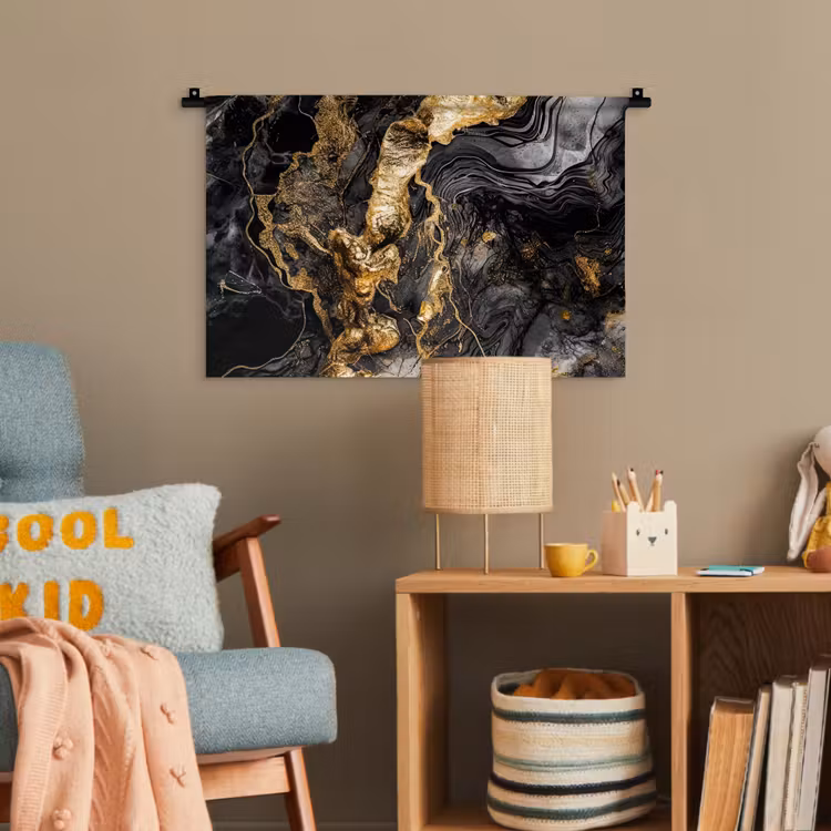Marmer - Zwart - Goud - Abstract Wandkleed katoen klein -wsfeer4_kind