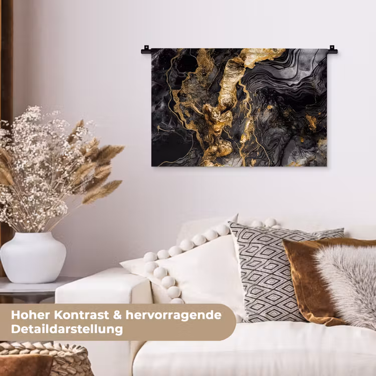 Marmer - Zwart - Goud - Abstract Wandkleed katoen klein -tsfeer1_DE