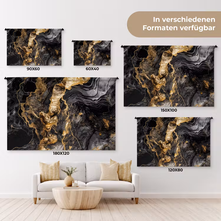 Marmer - Zwart - Goud - Abstract Wandkleed katoen klein -tsfeer8_DE