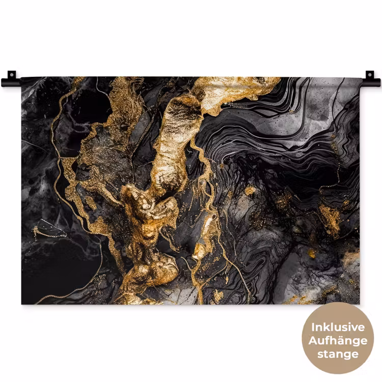 Marmer - Zwart - Goud - Abstract Wandkleed katoen klein -t3d_DE