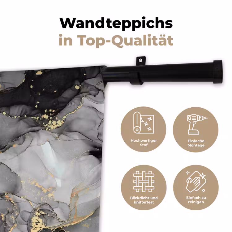 Marmer - Zwart - Goud - Grijs Wandkleed katoen klein -tsfeer2_DE
