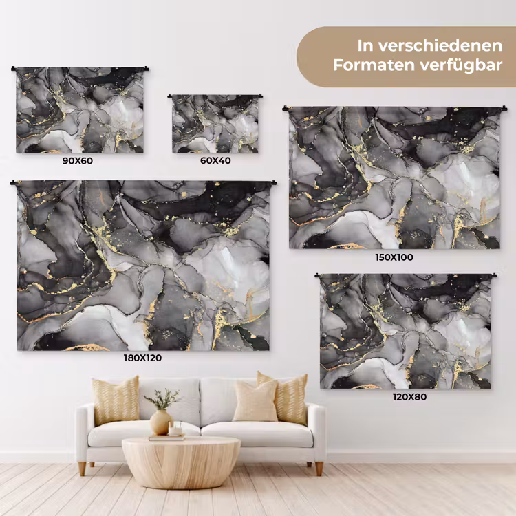 Marmer - Zwart - Goud - Grijs Wandkleed katoen klein -tsfeer8_DE