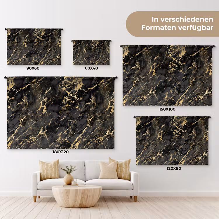 Marmer - Zwart - Goudstructuur Wandkleed katoen klein 269 -tsfeer8_DE