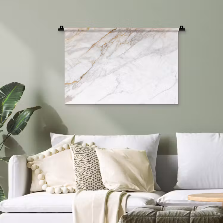 Marmer - Steen - Wit - Goud - Marmerlook - Steen - Luxe Wandkleed katoen klein -sfeer7