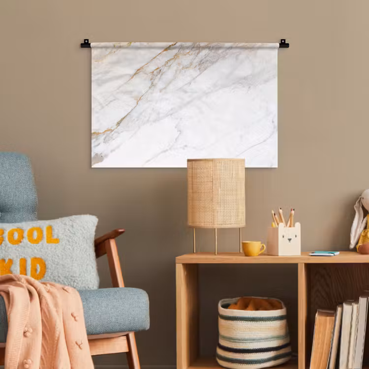 Marmer - Steen - Wit - Goud - Marmerlook - Steen - Luxe Wandkleed katoen klein -wsfeer4_kind