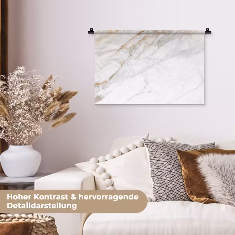 Marmer - Steen - Wit - Goud - Marmerlook - Steen - Luxe Wandkleed katoen klein -tsfeer1_DE