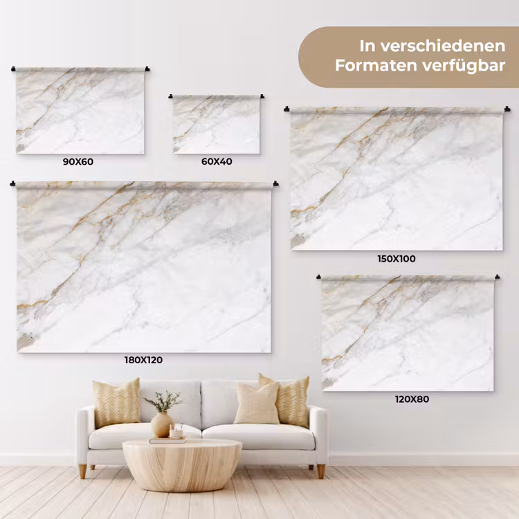 Marmer - Steen - Wit - Goud - Marmerlook - Steen - Luxe Wandkleed katoen klein -tsfeer8_DE