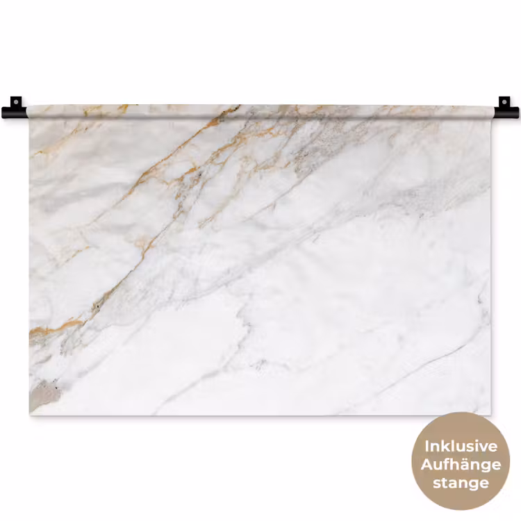 Marmer - Steen - Wit - Goud - Marmerlook - Steen - Luxe Wandkleed katoen klein -t3d_DE