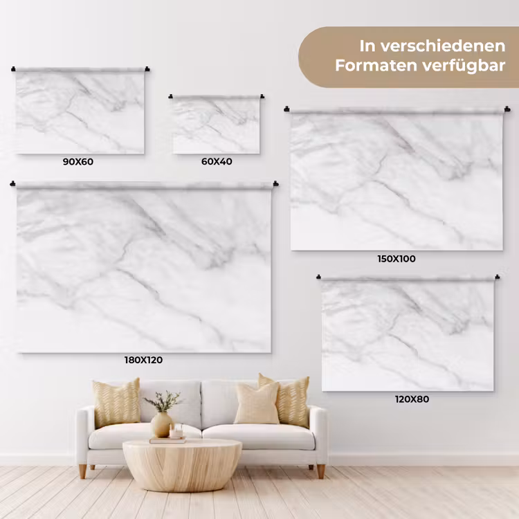 Marmer - Structuur - Wit - Grijs - Steen - Marmerlook Wandkleed katoen klein -tsfeer8_DE