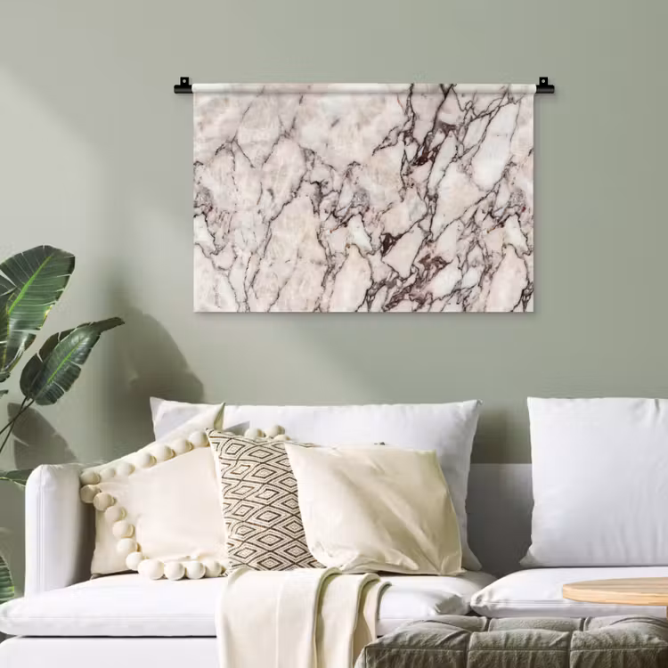 Marmer - Textuur - Abstract - Wit - Bruin Wandkleed katoen klein -sfeer7