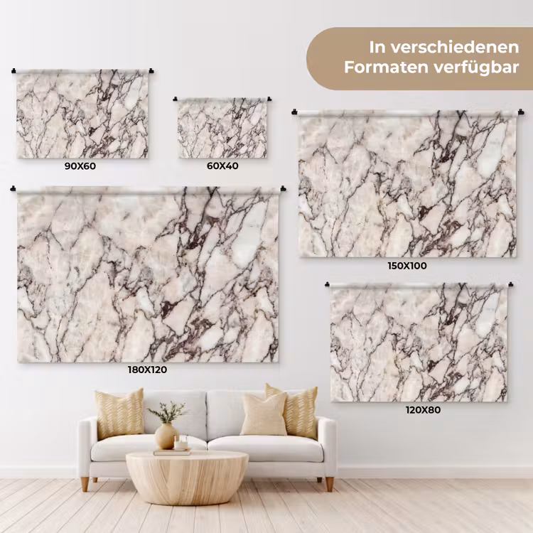 Marmer - Textuur - Abstract - Wit - Bruin Wandkleed katoen klein -tsfeer8_DE