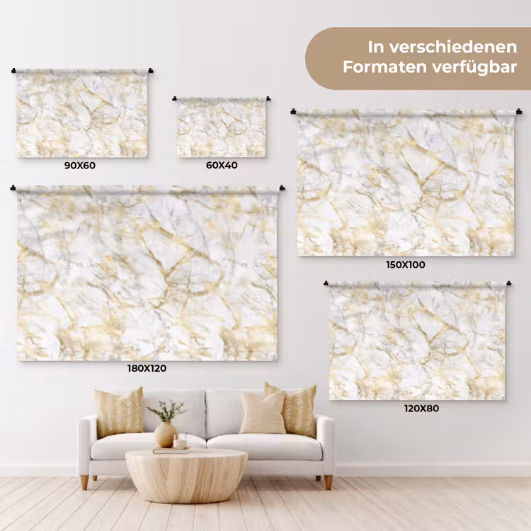 Marmer - Wit - Expressief - Goudaccenten Wandkleed katoen klein 269 -tsfeer8_DE