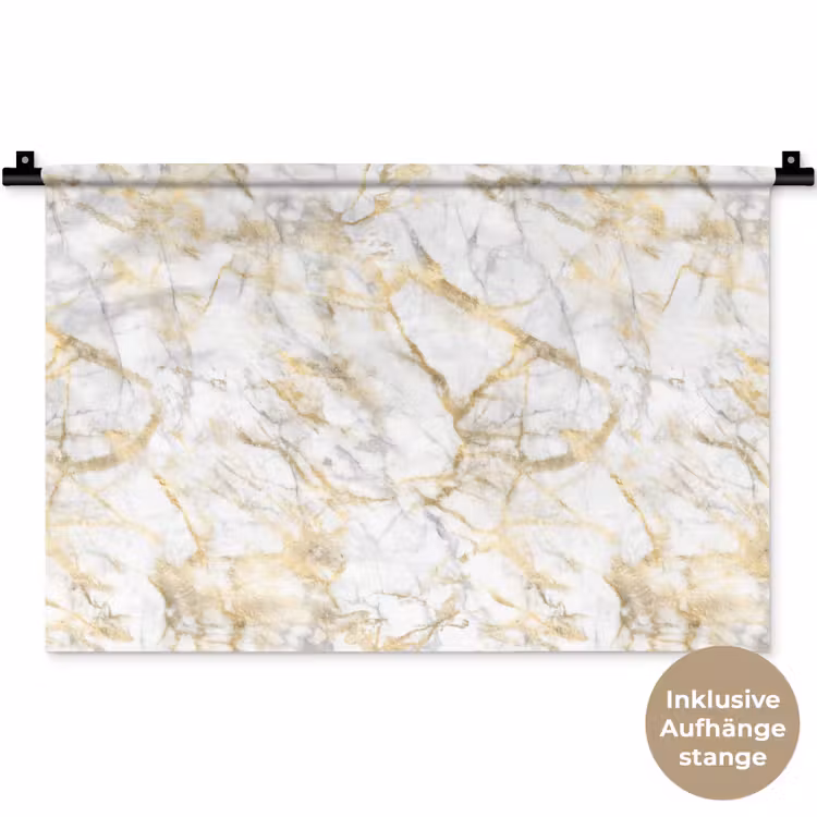 Marmer - Wit - Expressief - Goudaccenten Wandkleed katoen klein 269 -t3d_DE