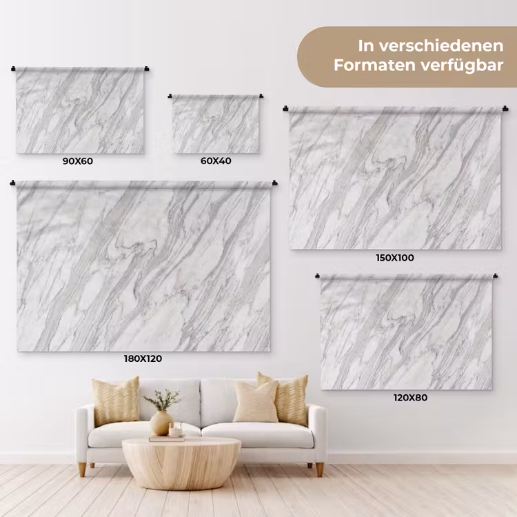 Marmer - Wit - Grijs - Structuur - Modern Wandkleed katoen klein -tsfeer8_DE