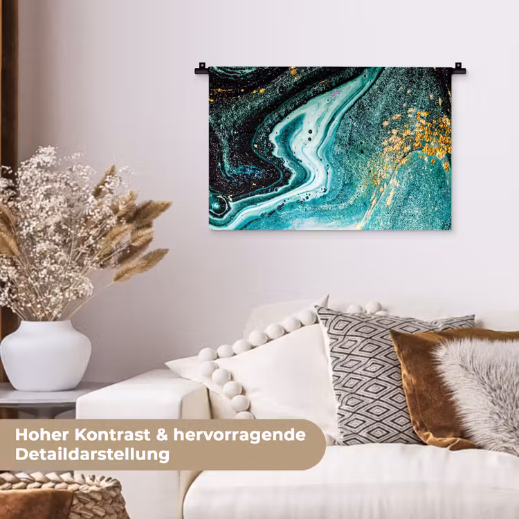 Marmerlook - Blauw - Goud - Glitter - Luxe - Marmer Wandkleed katoen klein -tsfeer1_DE