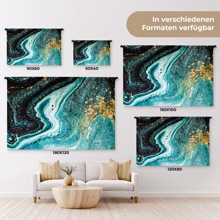 Marmerlook - Blauw - Goud - Glitter - Luxe - Marmer Wandkleed katoen klein -tsfeer8_DE