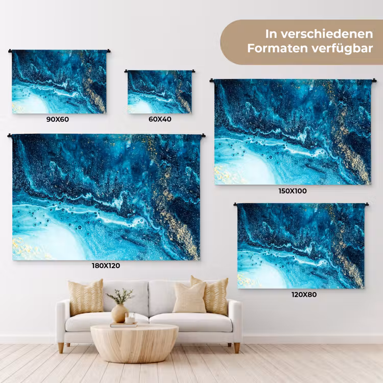 Marmerlook - Blauw - Goud - Luxe - Glitter - Marmer Wandkleed katoen klein -tsfeer8_DE