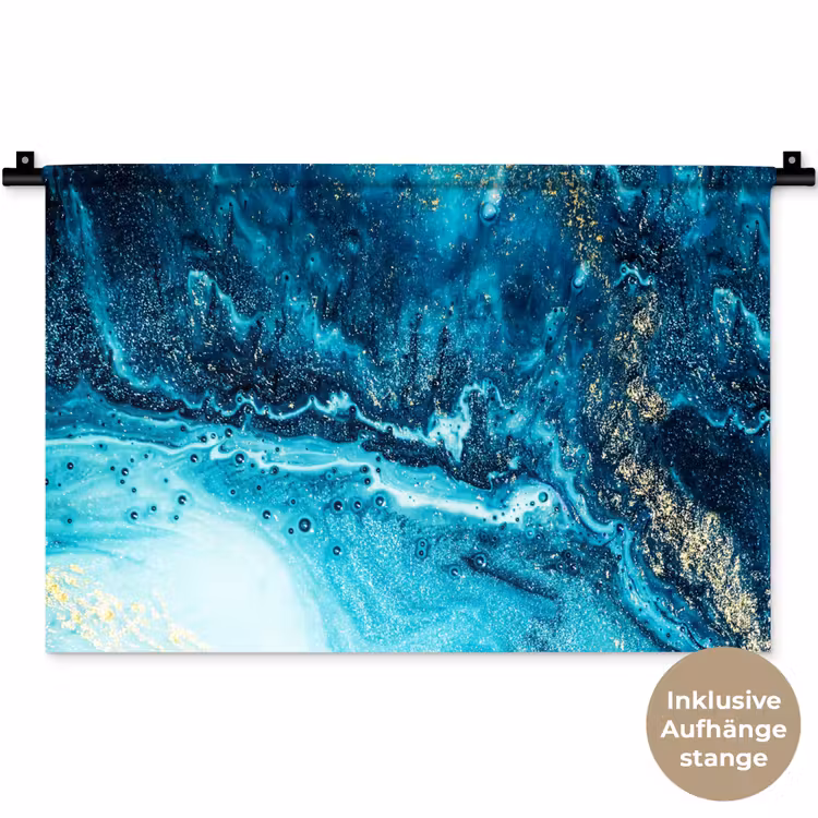 Marmerlook - Blauw - Goud - Luxe - Glitter - Marmer Wandkleed katoen klein -t3d_DE