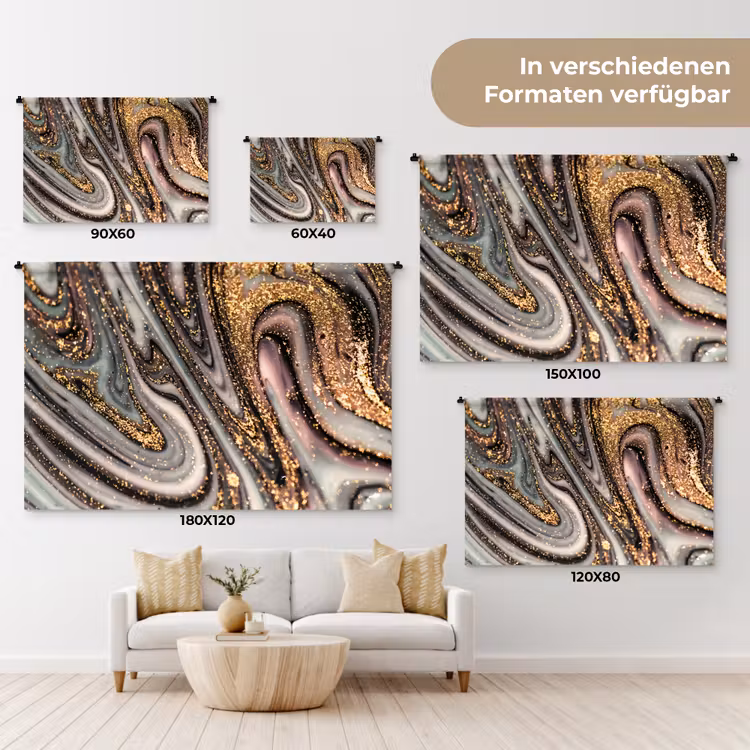 Marmerlook - Goud - Glitter - Luxe - Marmer - Wit Wandkleed katoen klein -tsfeer8_DE