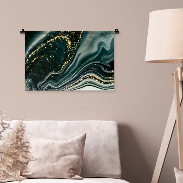 Marmerlook - Goud - Groen - Glitter - Design - Marmer Wandkleed katoen klein -sfeer4