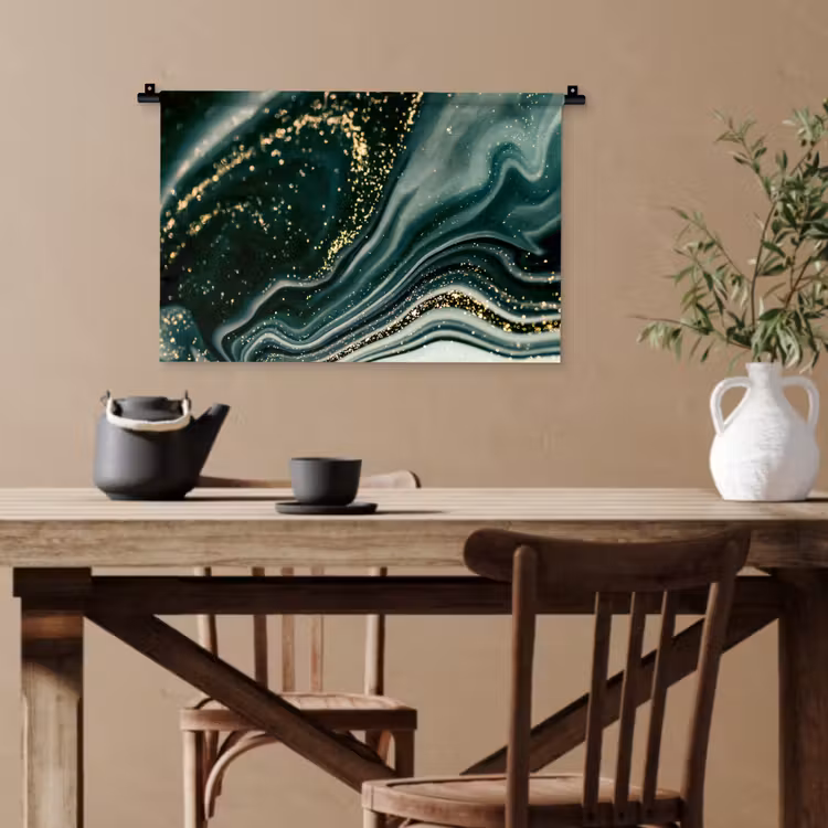 Marmerlook - Goud - Groen - Glitter - Design - Marmer Wandkleed katoen klein -sfeer6