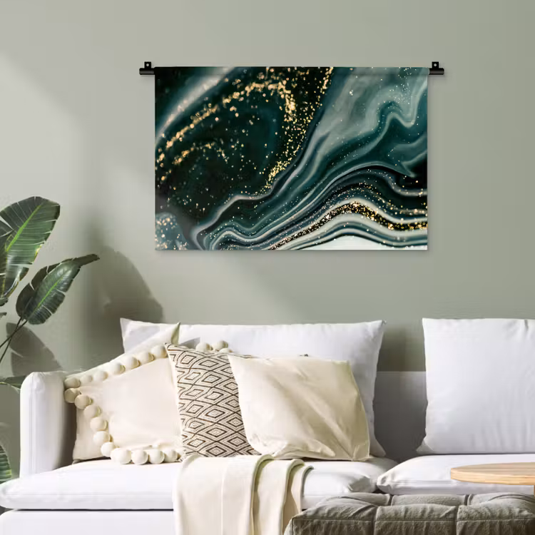 Marmerlook - Goud - Groen - Glitter - Design - Marmer Wandkleed katoen klein -sfeer7
