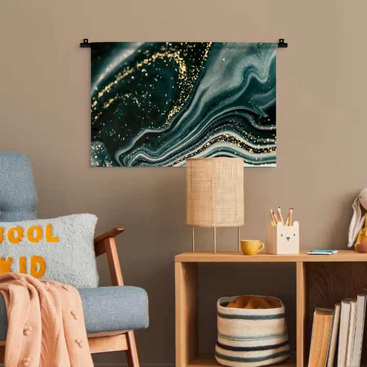 Marmerlook - Goud - Groen - Glitter - Design - Marmer Wandkleed katoen klein -wsfeer4_kind