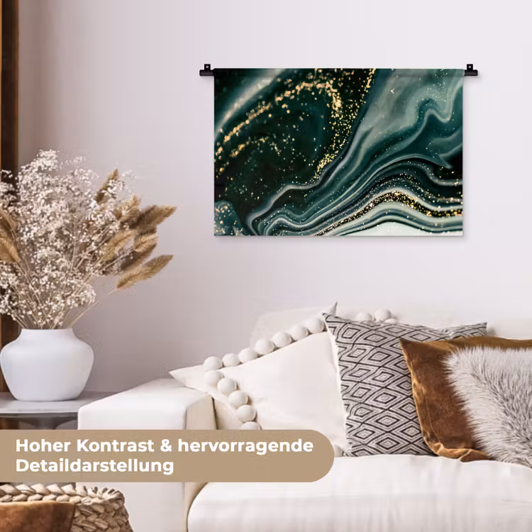 Marmerlook - Goud - Groen - Glitter - Design - Marmer Wandkleed katoen klein -tsfeer1_DE