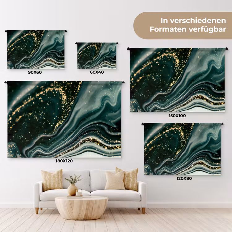 Marmerlook - Goud - Groen - Glitter - Design - Marmer Wandkleed katoen klein -tsfeer8_DE