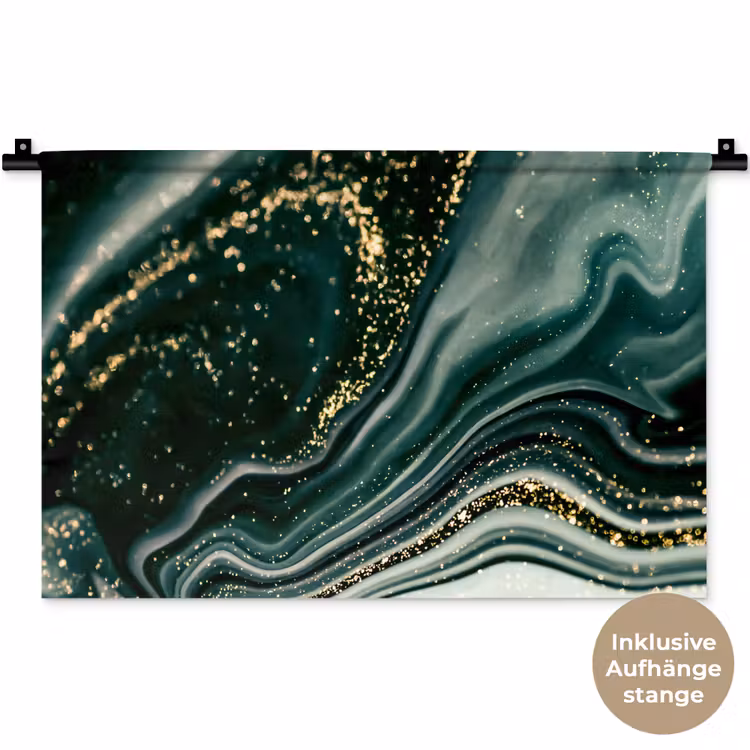 Marmerlook - Goud - Groen - Glitter - Design - Marmer Wandkleed katoen klein -t3d_DE