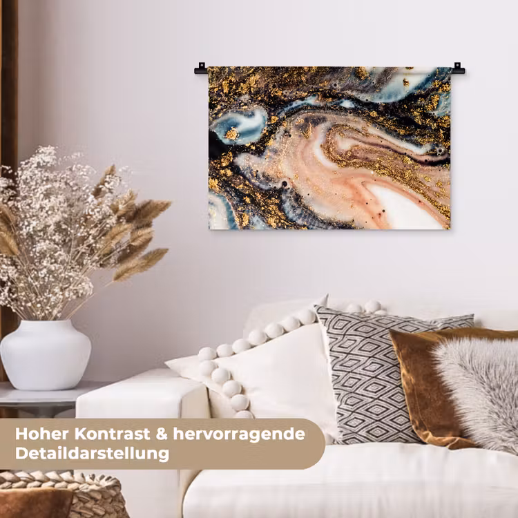 Marmerlook - Goud - Zwart - Glitter - Chic Wandkleed katoen klein -tsfeer1_DE