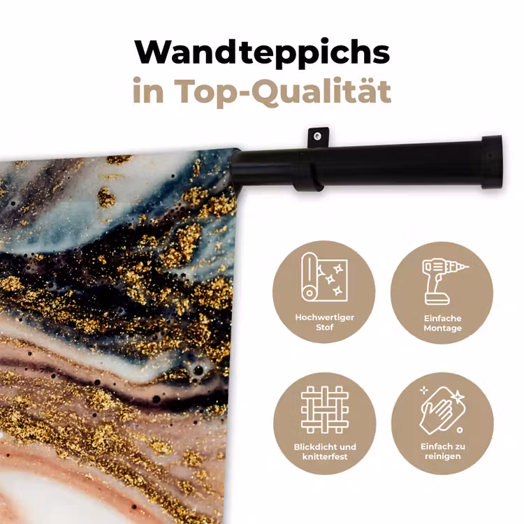 Marmerlook - Goud - Zwart - Glitter - Chic Wandkleed katoen klein -tsfeer2_DE
