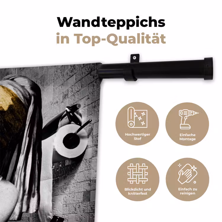 Marmerlook - Meisje met de parel - Sigaretten - Toilet - Goud - Kunst - Oude meesters Wandkleed katoen klein -tsfeer2_DE