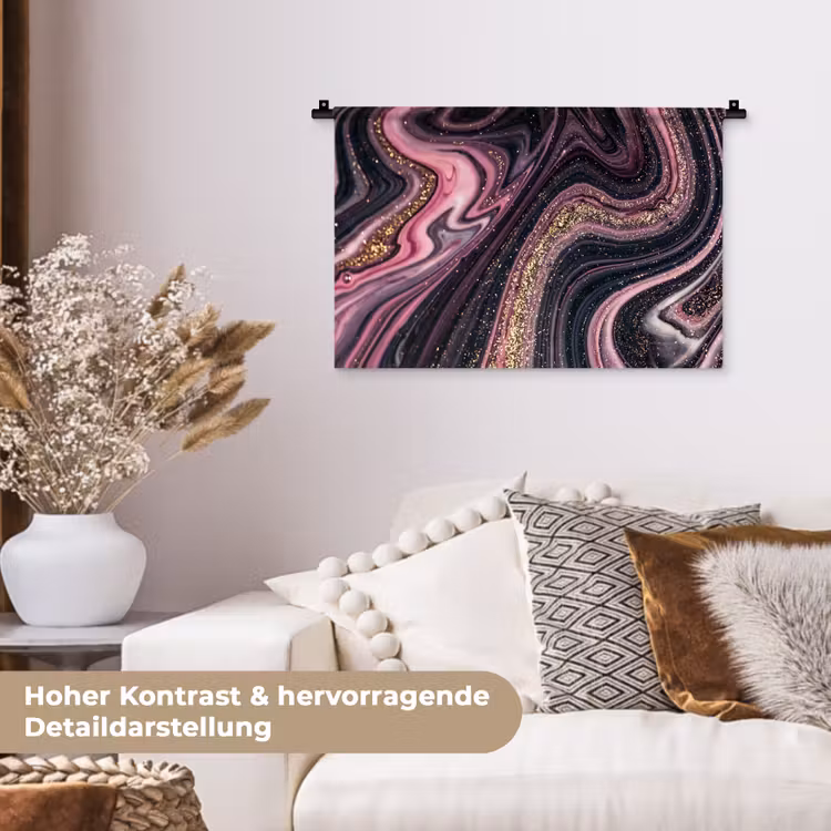 Marmerlook - Roze - Paars - Goud - Luxe - Marmer Wandkleed katoen klein -tsfeer1_DE