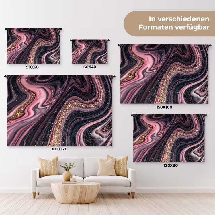 Marmerlook - Roze - Paars - Goud - Luxe - Marmer Wandkleed katoen klein -tsfeer8_DE