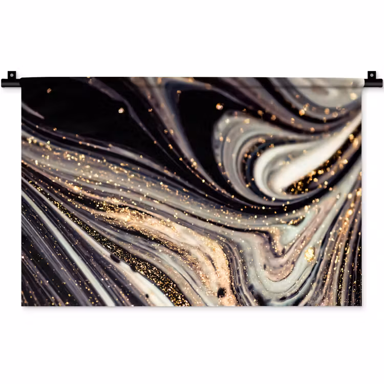 Marmerlook - Zwart - Goud - Wit - Glitter - Marmer Wandkleed katoen klein -zz3d