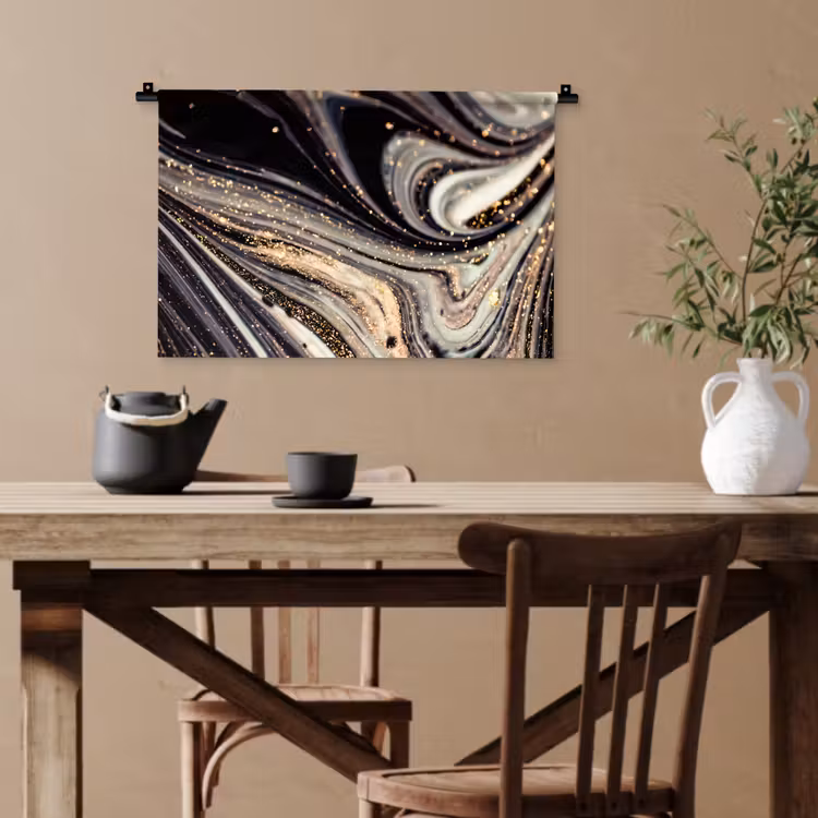 Marmerlook - Zwart - Goud - Wit - Glitter - Marmer Wandkleed katoen klein -sfeer6
