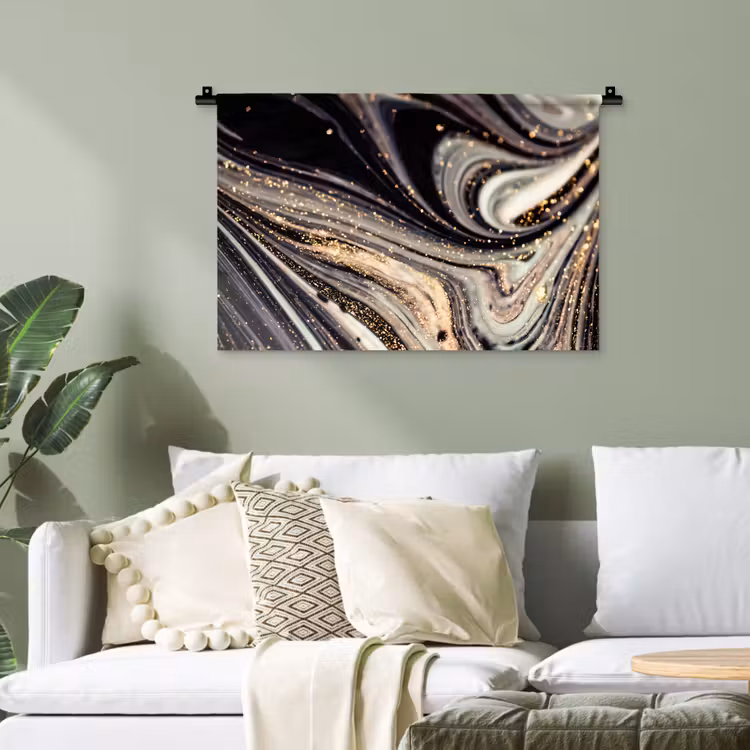 Marmerlook - Zwart - Goud - Wit - Glitter - Marmer Wandkleed katoen klein -sfeer7
