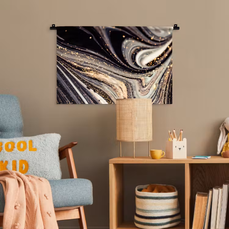 Marmerlook - Zwart - Goud - Wit - Glitter - Marmer Wandkleed katoen klein -wsfeer4_kind