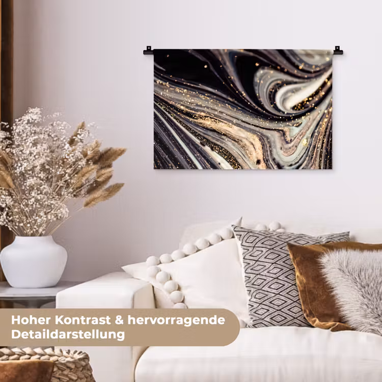 Marmerlook - Zwart - Goud - Wit - Glitter - Marmer Wandkleed katoen klein -tsfeer1_DE